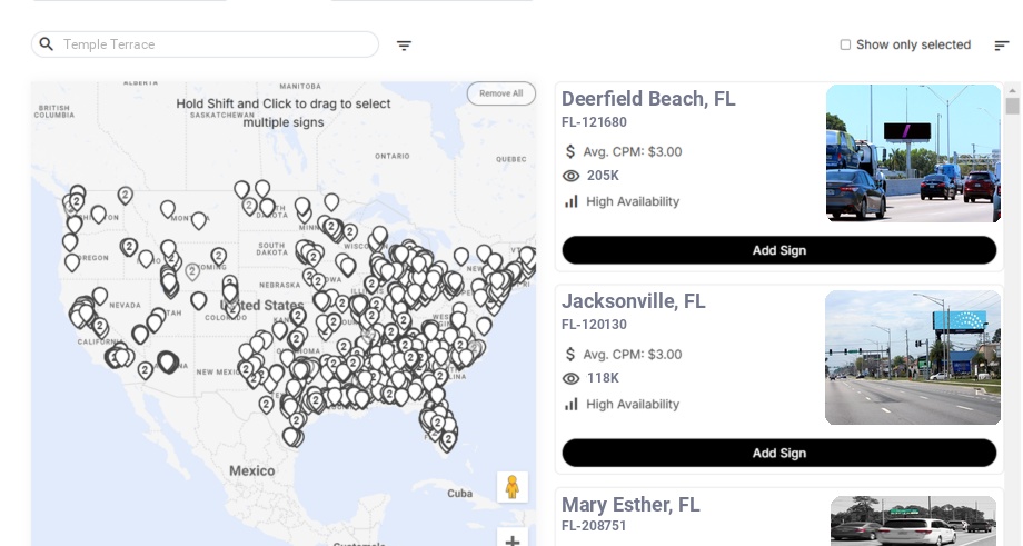 Billboard advertising in Temple Terrace Fl, Florida - Choose your favorite location