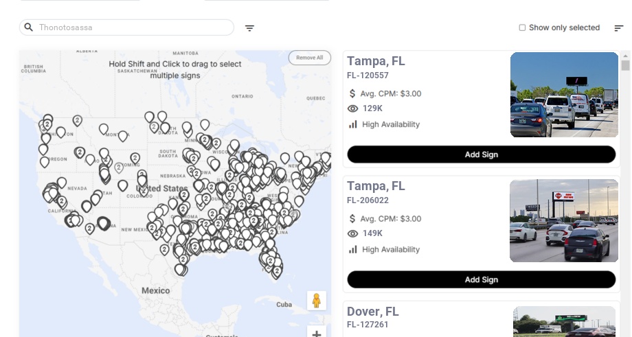 Billboard advertising in Thonotosassa Fl, Florida - Choose your favorite location