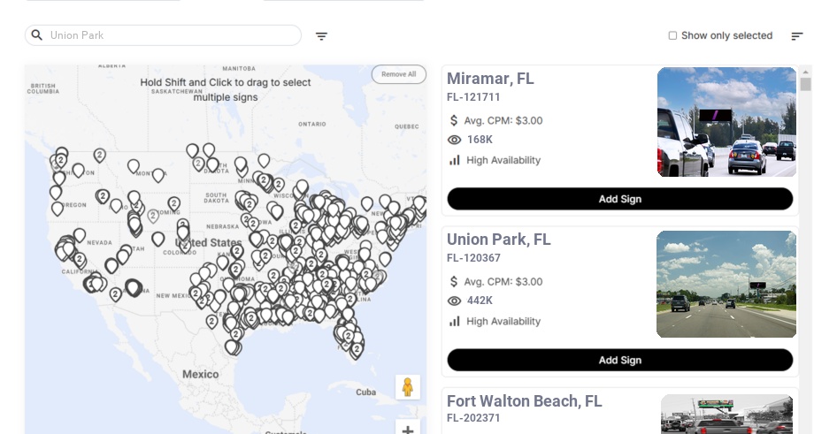Billboard advertising in Union Park, Florida - Choose your favorite location