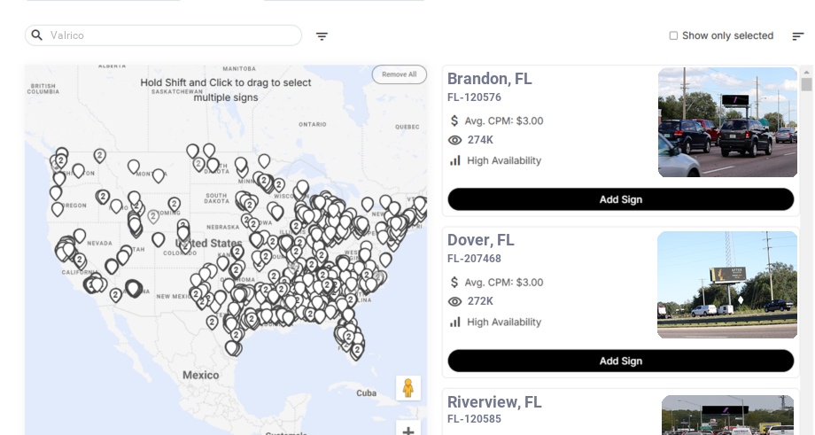 Billboard advertising in Valrico Fl, Florida - Choose your favorite location