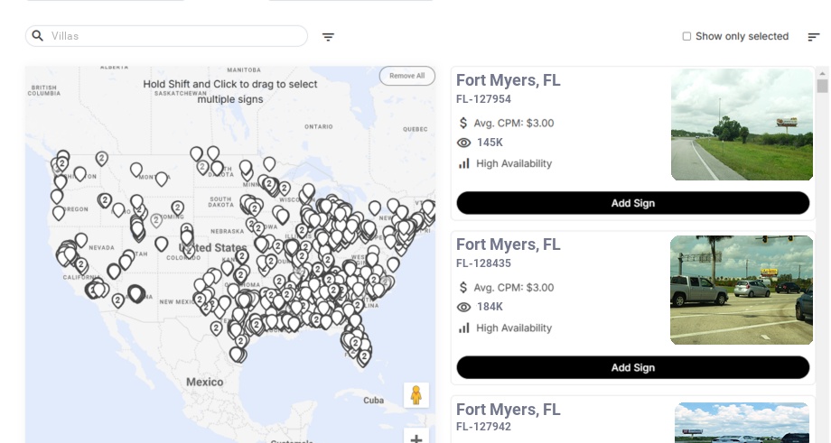 Billboard advertising in Villas Fl, Florida - Choose your favorite location