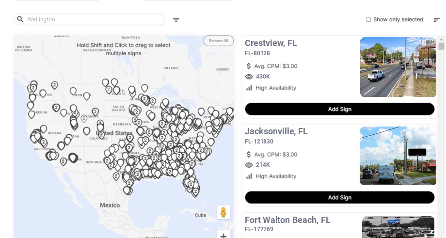 Billboard advertising in Wellington Fl, Florida - Choose your favorite location