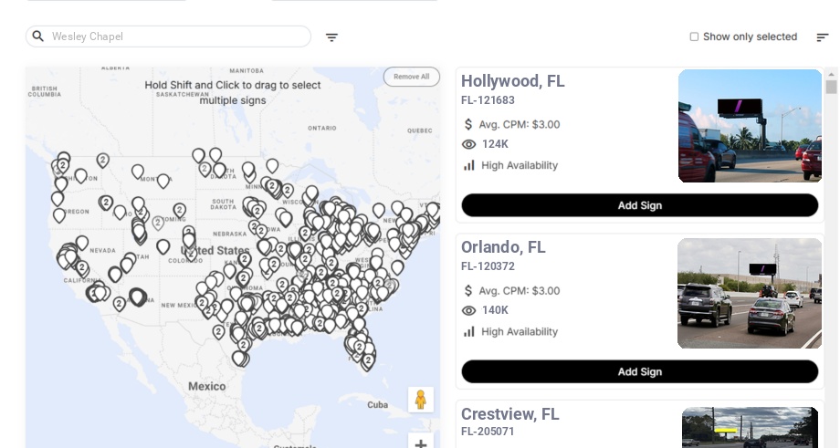 Billboard advertising in Wesley Chapel Fl, Florida - Choose your favorite location