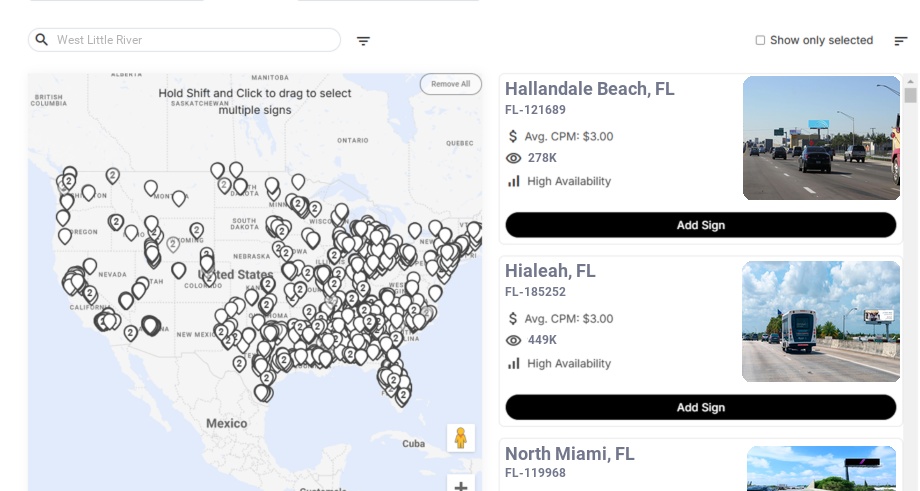Billboard advertising in West Little River Fl, Florida - Choose your favorite location