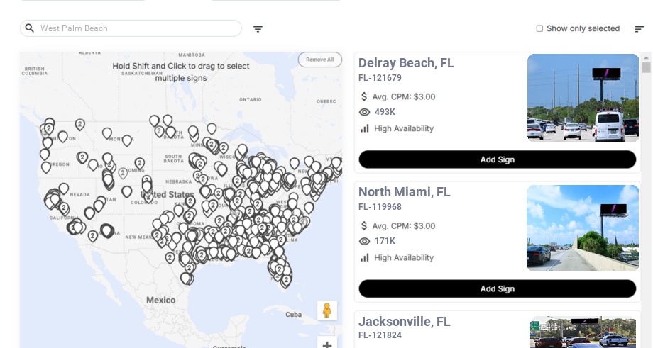 Billboard advertising in West Palm Beach Fl, Florida - Choose your favorite location