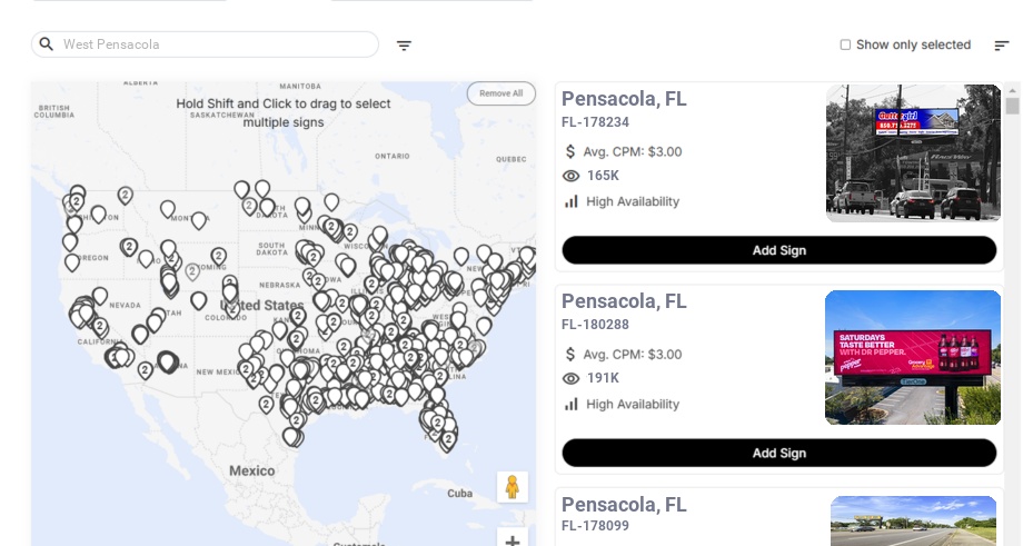 Billboard advertising in West Pensacola Fl, Florida - Choose your favorite location