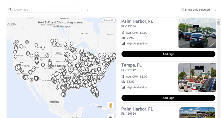 Billboard advertising in Westchase Fl, Florida - Choose your favorite location