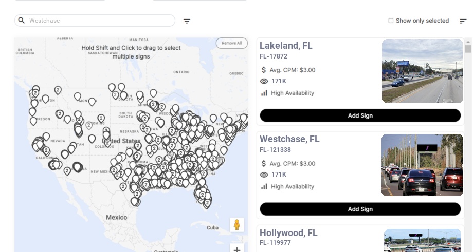 Billboard advertising in Westchase, Florida - Choose your favorite location