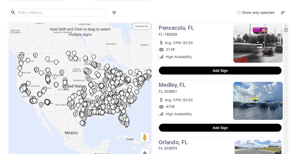 Billboard advertising in Wilton Manors Fl, Florida - Choose your favorite location