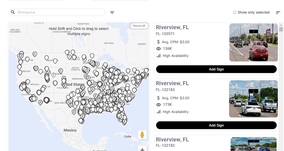 Billboard advertising in Wimauma Fl, Florida - Choose your favorite location