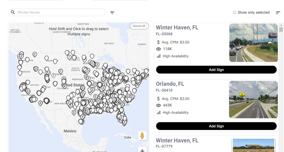 Billboard advertising in Winter Haven Fl, Florida - Choose your favorite location