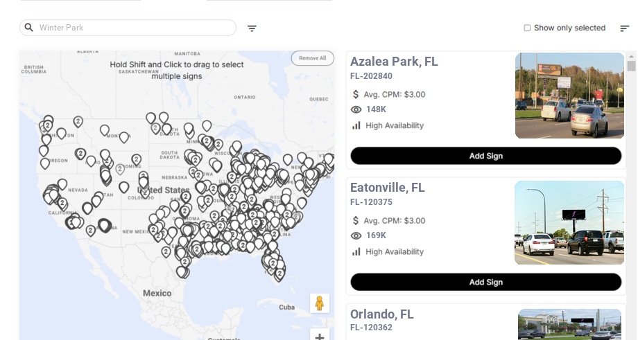 Billboard advertising in Winter Park Fl, Florida - Choose your favorite location