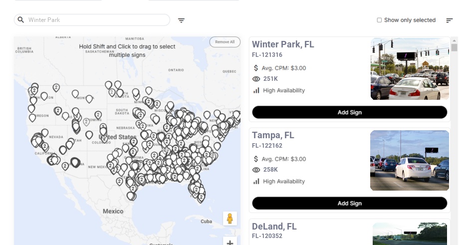Billboard advertising in Winter Park, Florida - Choose your favorite location