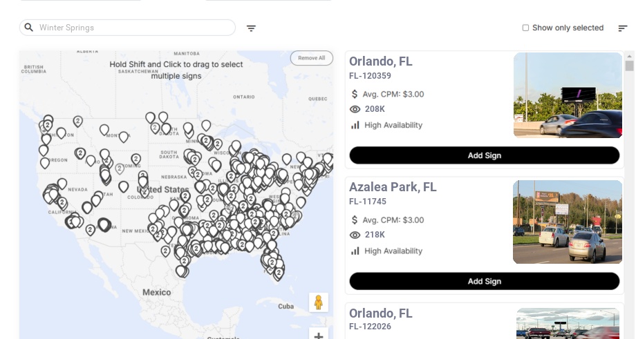 Billboard advertising in Winter Springs Fl, Florida - Choose your favorite location