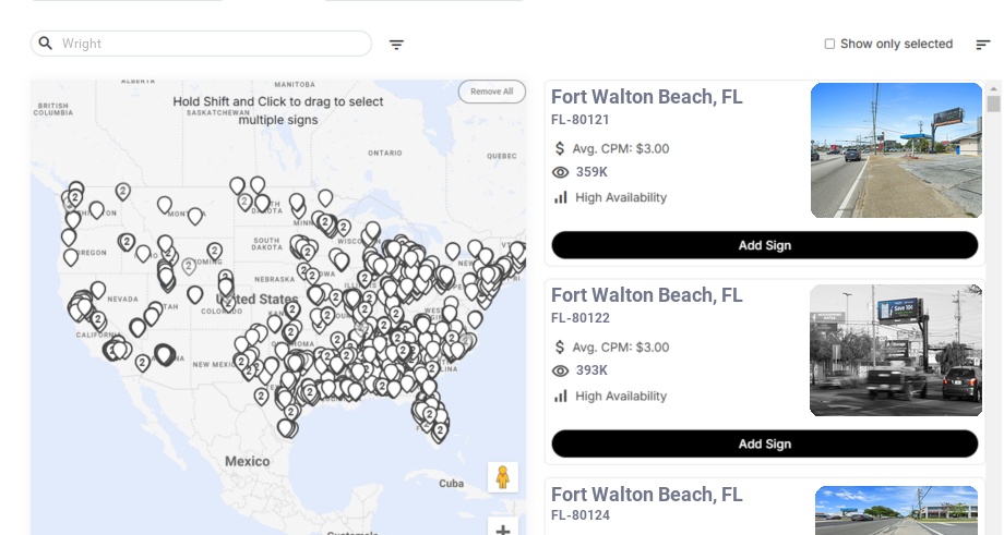 Billboard advertising in Wright Fl, Florida - Choose your favorite location