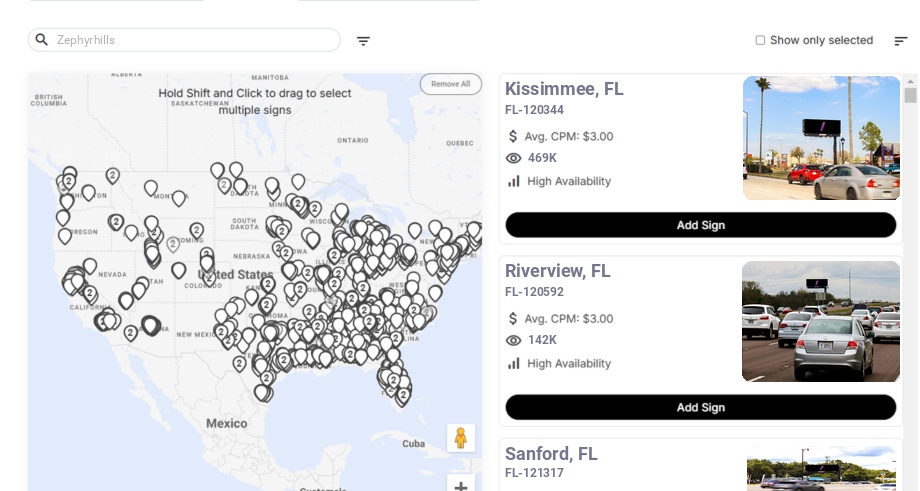 Billboard advertising in Zephyrhills Fl, Florida - Choose your favorite location