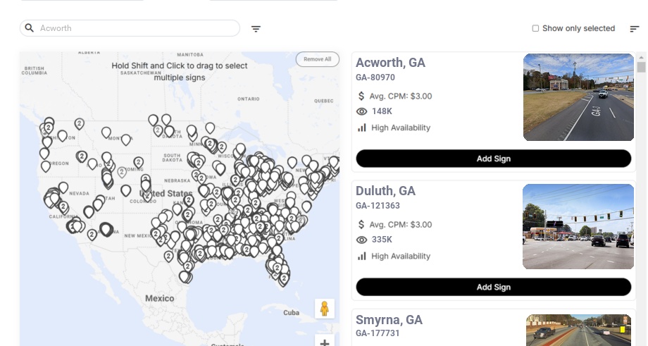 Billboard advertising in Acworth Ga, Georgia - Choose your favorite location