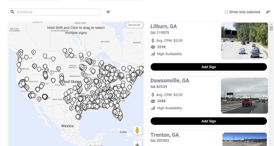 Billboard advertising in Americus, Georgia - Choose your favorite location
