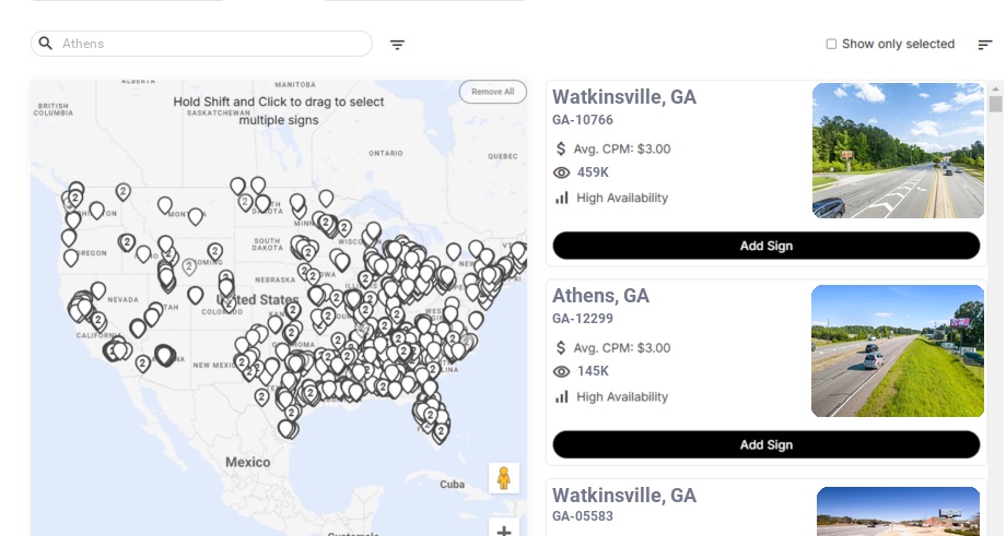Billboard advertising in Athens Ga, Georgia - Choose your favorite location