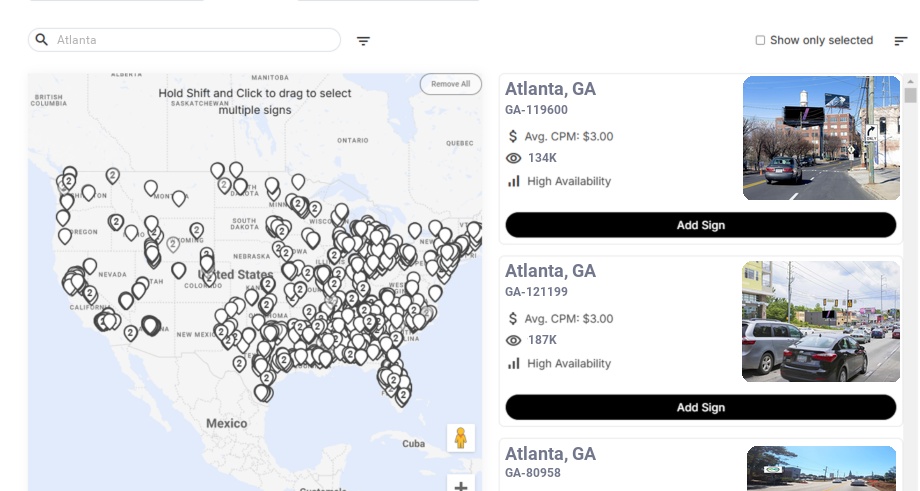 Billboard advertising in Atlanta Ga, Georgia - Choose your favorite location