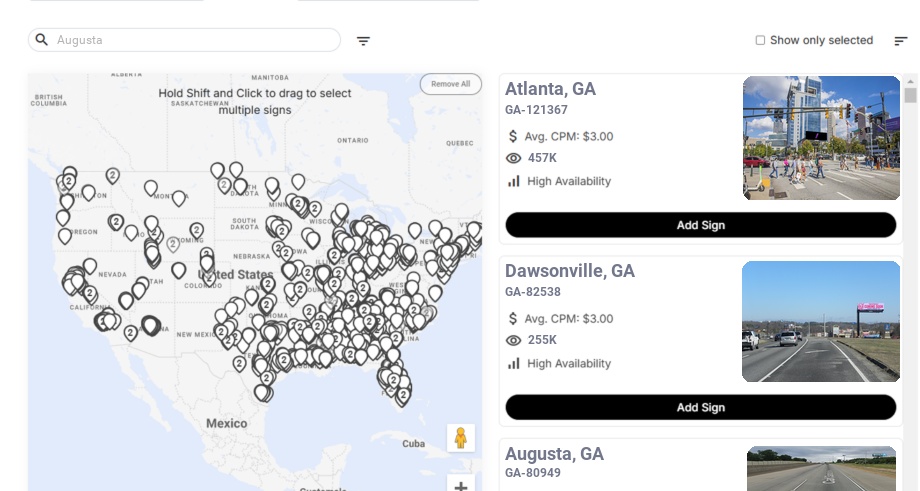 Billboard advertising in Augusta Ga, Georgia - Choose your favorite location