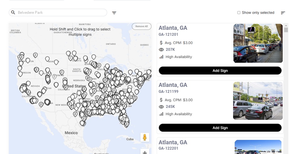 Billboard advertising in Belvedere Park Ga, Georgia - Choose your favorite location