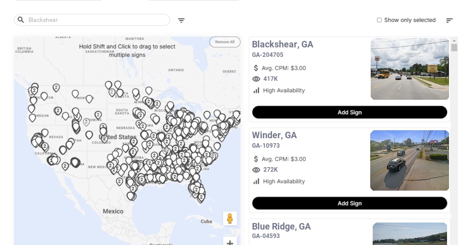 Billboard advertising in Blackshear Ga, Georgia - Choose your favorite location