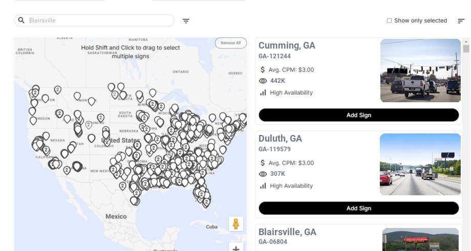 Billboard advertising in Blairsville Ga, Georgia - Choose your favorite location