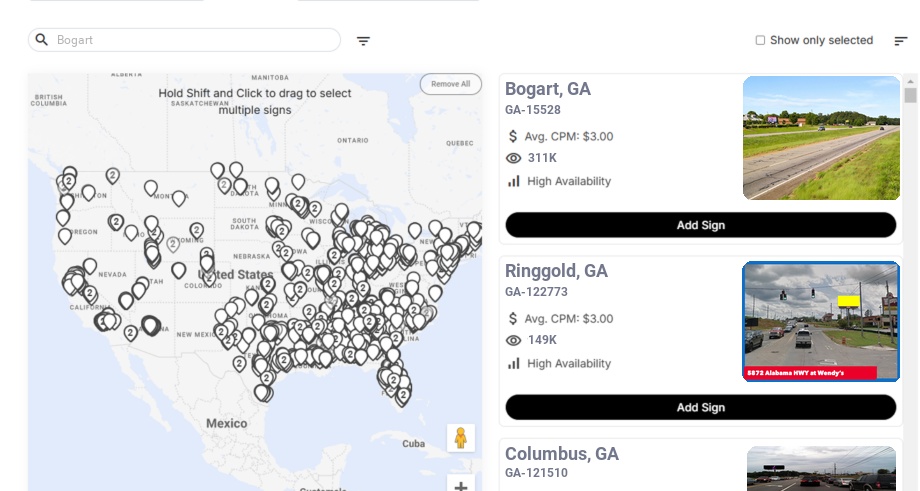 Billboard advertising in Bogart Ga, Georgia - Choose your favorite location