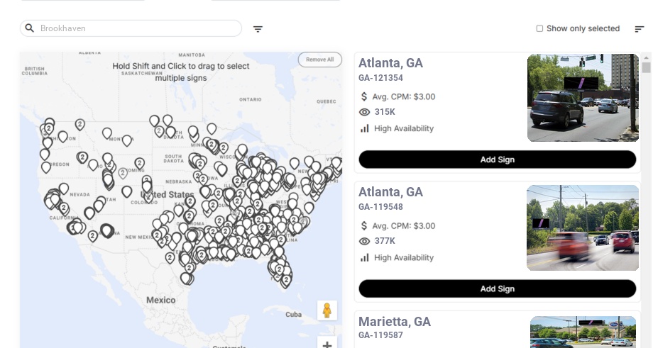 Billboard advertising in Brookhaven Ga, Georgia - Choose your favorite location