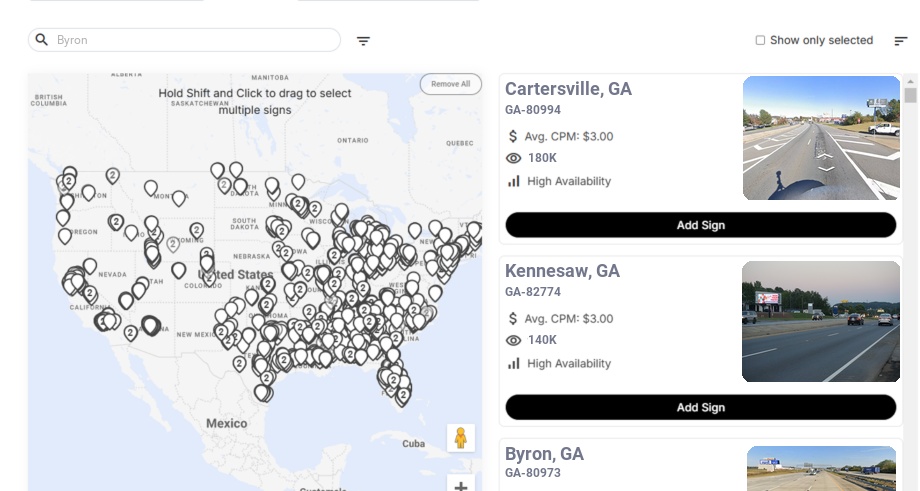 Billboard advertising in Byron Ga, Georgia - Choose your favorite location