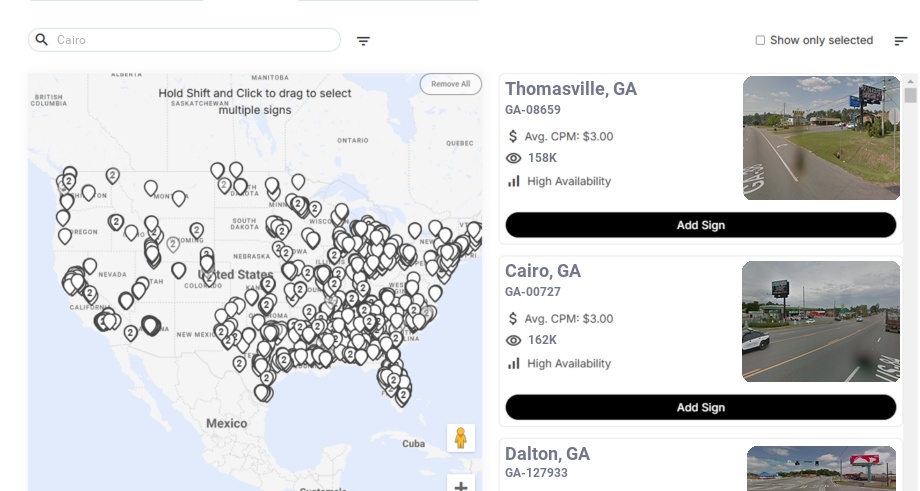 Billboard advertising in Cairo Ga, Georgia - Choose your favorite location