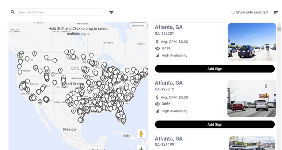 Billboard advertising in Candler Mcafee Ga, Georgia - Choose your favorite location