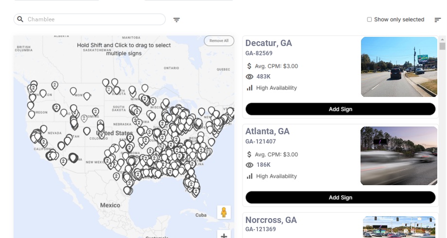 Billboard advertising in Chamblee Ga, Georgia - Choose your favorite location