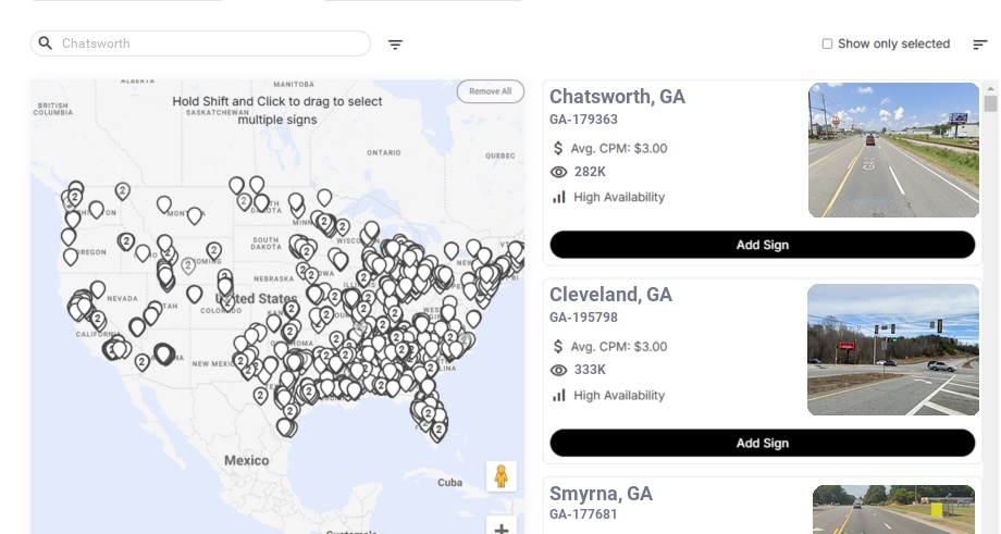 Billboard advertising in Chatsworth Ga, Georgia - Choose your favorite location