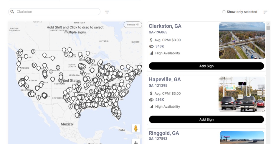 Billboard advertising in Clarkston Ga, Georgia - Choose your favorite location