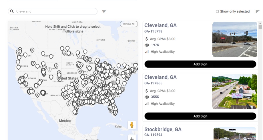 Billboard advertising in Cleveland Ga, Georgia - Choose your favorite location