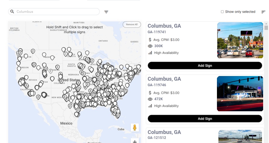 Billboard advertising in Columbus Ga, Georgia - Choose your favorite location