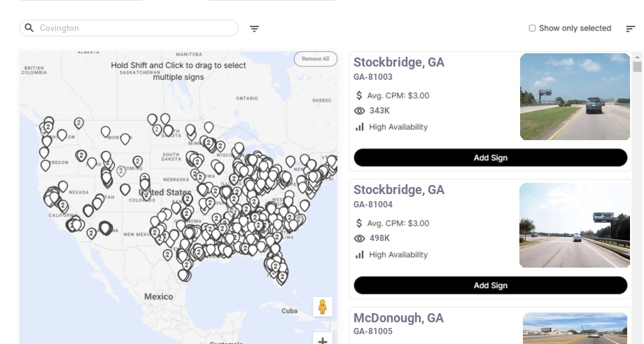Billboard advertising in Covington Ga, Georgia - Choose your favorite location