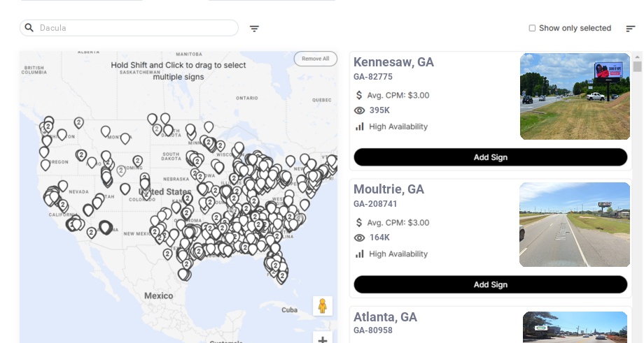Billboard advertising in Dacula Ga, Georgia - Choose your favorite location