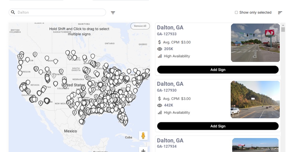 Billboard advertising in Dalton Ga, Georgia - Choose your favorite location