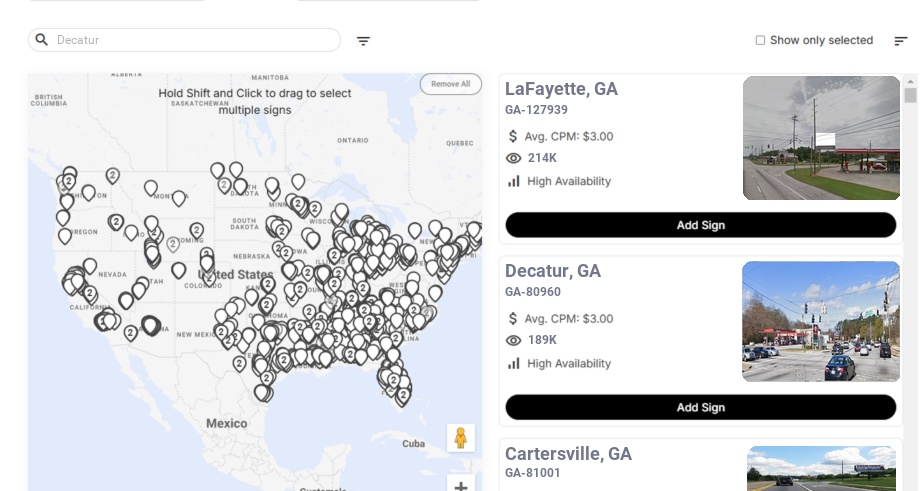 Billboard advertising in Decatur Ga, Georgia - Choose your favorite location