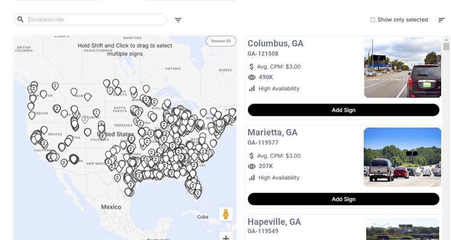 Billboard advertising in Donalsonville Ga, Georgia - Choose your favorite location