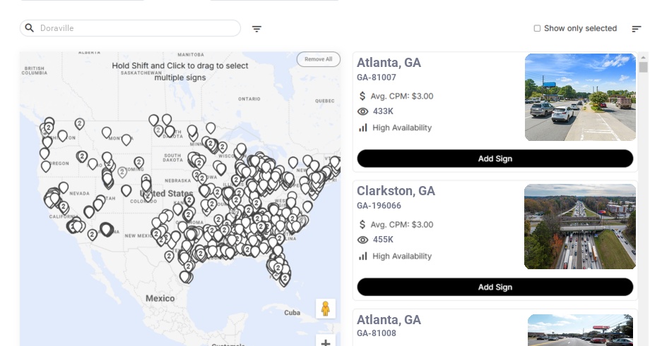 Billboard advertising in Doraville Ga, Georgia - Choose your favorite location