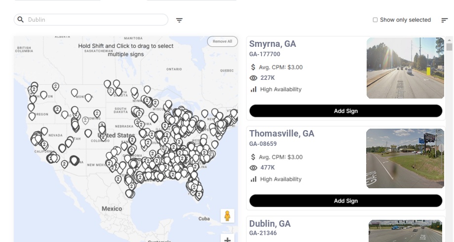 Billboard advertising in Dublin, Georgia - Choose your favorite location