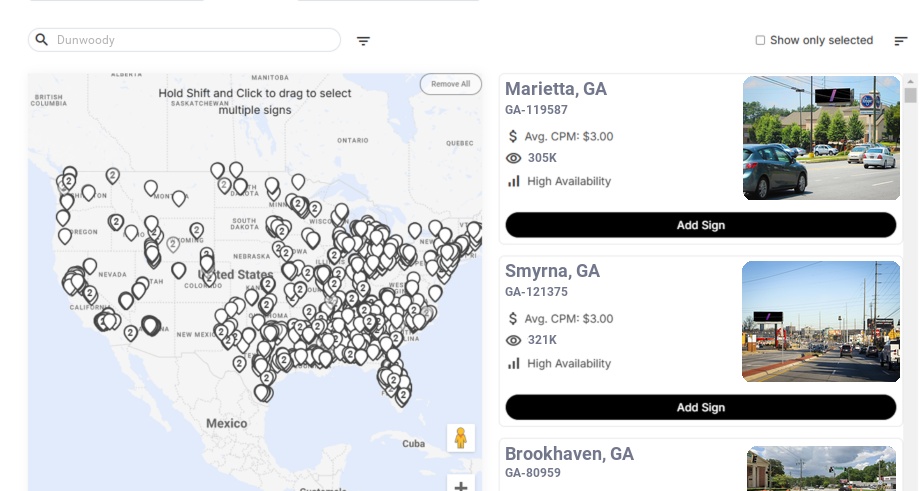 Billboard advertising in Dunwoody Ga, Georgia - Choose your favorite location