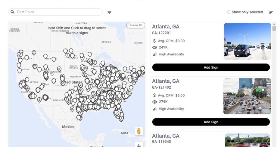 Billboard advertising in East Point Ga, Georgia - Choose your favorite location