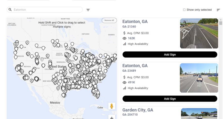 Billboard advertising in Eatonton Ga, Georgia - Choose your favorite location