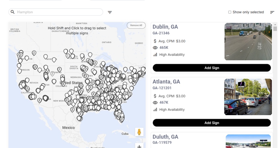 Billboard advertising in Hampton Ga, Georgia - Choose your favorite location