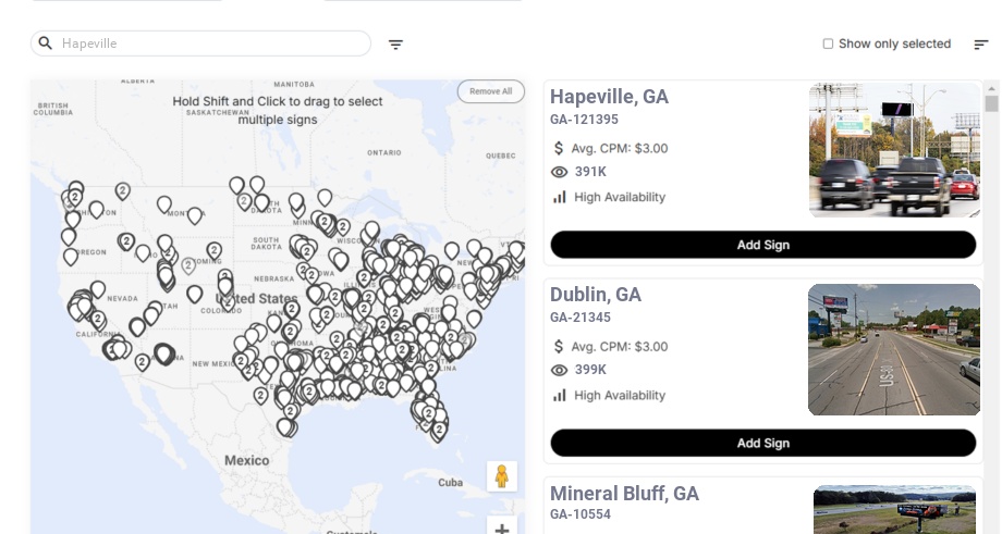 Billboard advertising in Hapeville Ga, Georgia - Choose your favorite location